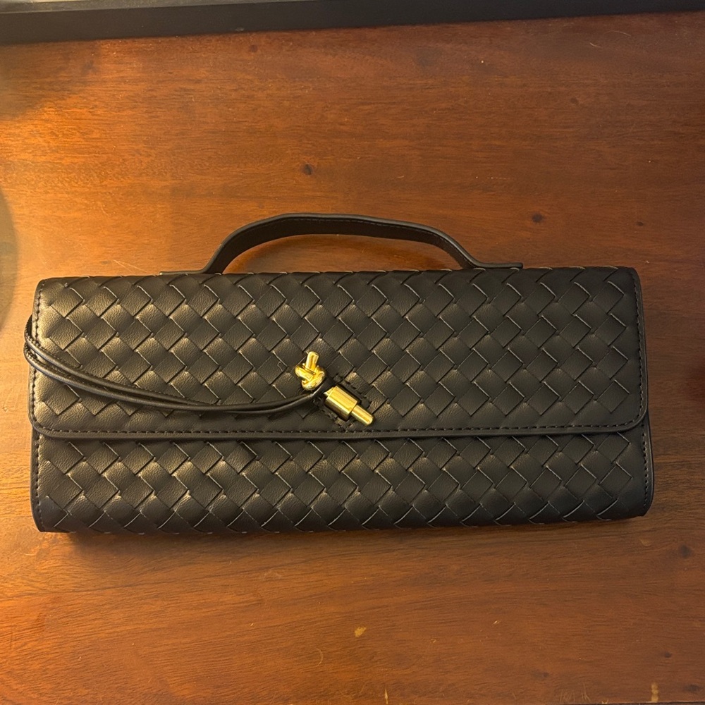 Black Woven Clutch with Gold Accents